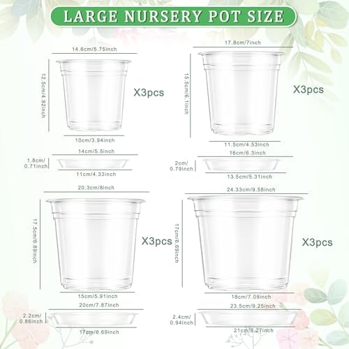 12PCS 5.75/7/8/10 in Clear Nursery Pots with Drainage Plant Pots - Image 2