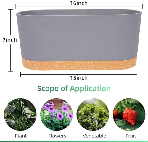 QCQHDU 16" L x 7.6" W x 7" H Window Planter Box, 2 Pack Self Watering Pots for Indoor Plants with Drainage Holes & Saucer, Outdoor Flower Pots Home Garden Modern Decor - Image 2