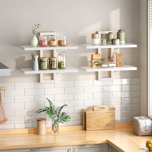HOOBRO Floating Shelves, 15 Inch Wall Shelf Set of 2, Wall Mounted Storage Shelves 2-Tier, Hanging Bathroom Shelves, for Living Room, Bedroom, Bathroom, Kitchen, White WW32BJ01 - Image 4