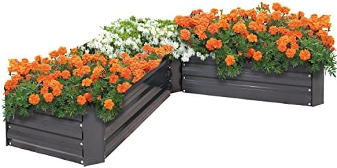 Sunnydaze Galvanized Raised Garden Bed, L-Shaped, 5x5x1 ft, Dark Gray by SunnydazeDecor