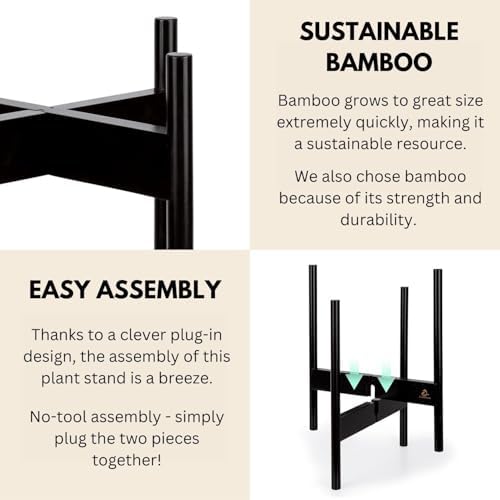 Fox & Fern Mid Century Plant Stands for Indoor Planters, Bamboo, 14.9 Inch - Image 3