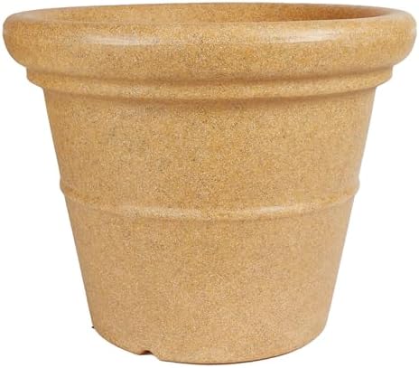 The HC Companies 42 Inch Terrazzo Extra Large Round Planter - Rolled Rim Weather Resistant Decorative Plastic Plant Pot with Drainage for Indoor Outdoor Use, Sandstone by TheHCCompanies
