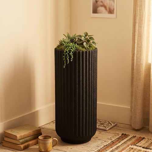 31.5" Tall Indoor Outdoor Planter, Modern Fluted Big Round Plant Pot ,Black - Image 3