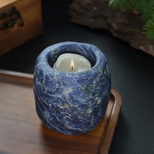 rockcloud Natural Raw Blue Sodalite Quartz Taper Tea Light Candle Holder - Image 5