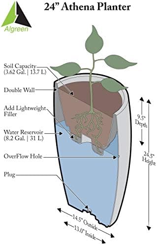 Algreen Products Athena Self-Watering Planter, Medium, 15" DIA x 24.5" H, Brownstone - Image 6