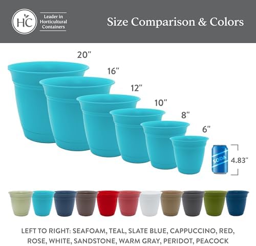 The HC Companies Eclipse Round Planter with Saucer - Outdoor & Indoor Plant Pot with Drainage Holes - Lightweight, UV-Resistant Plastic Pots for Plants, Flowers & Herbs (16" Peridot, Pack of 1) - Image 6