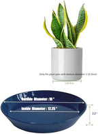 Ceramic Plant Saucer Tray 12 14 15 Inch Blue, 15" OD x12.25 ID x2.2 Deep Extra-Large Size Sturdy Heavy Duty Glazed Bevel Planter Drip Flower pots with Catch Basin for Indoor Outdoor Plants - Image 2