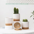 4" White Ceramic Plant Pots with Drainage Holes & Trays Set of 4 - Image 4
