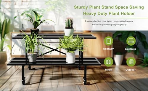 Zhongma 2 Tier Heavy Duty Metal Plant Stand with wheels Indoor Outdoor Use - Image 5