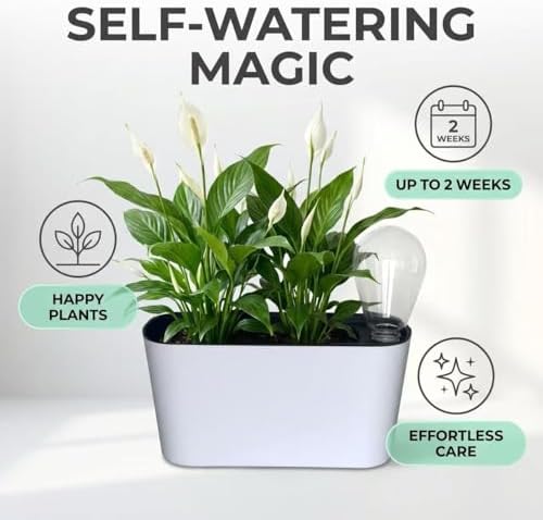 Self Watering Pots for Indoor Plants,12.5’’ Oval Planter with Lantern Type Water Storage Tank Level Indicators for Plants & Flower Outdoor Pothos Herb pots, Window Box (2 Set, White) - Image 2