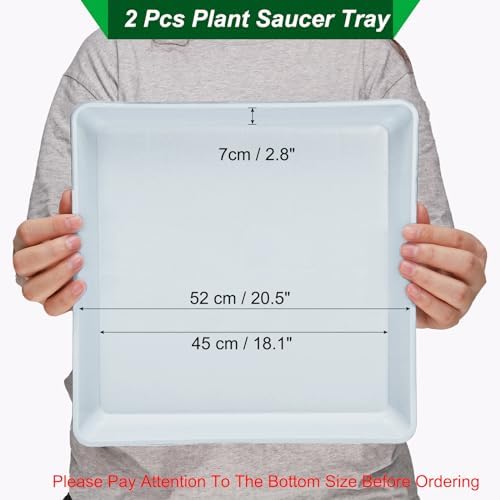 PATIKIL 21 Inch Plant Saucer Tray, 2 Pack PP Plastic Square Plant Saucer Flower Planter Drip Tray for Indoors Outdoors Patio Balcony, White - Image 2