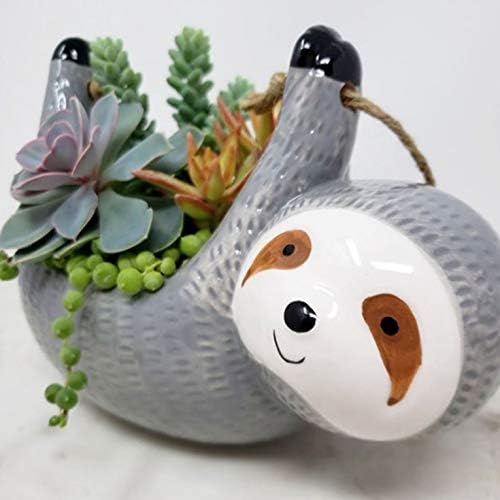 SILVERFEVER Sloth Hanging Planter | Succulent Plant Pot |Indoor Outdoor Ceramic Animal Planters Pots| Flowerpot Container (2, Grey) - Image 5