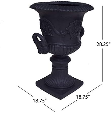 Great Deal Furniture GDFStudio Garden Urn Planter, Roman, Botanical, Black Lightweight Concrete - Image 6