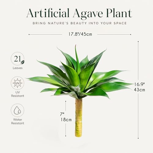 Ttranewsoo Artificial Agave Plants,Large UV Resistant Fake Agave Planters for Indoor and Outdoor Decorating Artificial Plants for Outdoors Fake Plants 2Pack, 18" - Image 2