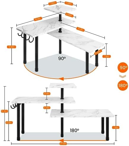 Homode Bathroom Counter Corner Shelf, 3 Tier Kitchen Countertop Organizer for Over The Sink, Make Up, Dresser Table, White Marble - Image 2