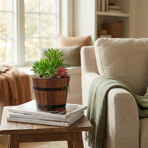 Kisangel 4pcs Small Wood Whiskey Barrel Planter Pots for Outdoor Garden, Rustic Carbonized Wood Flower Containers, Suitable for Vegetable and Succulent Planting - Image 5