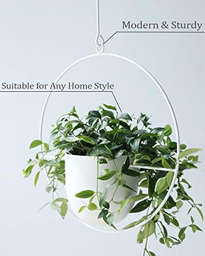 Hanging Planter Indoor Modern Boho Plant Pot Metal Wall and Ceiling Plant Holder, Mid Century Minimalist Flower Pot for Hanging Plants(White) - Image 6