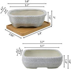 MUZHI 2 Pack Amazing Ice Crack Glazed Ceramic Bonsai Pot White Color 5 Inch with Bamboo Tray, Plant Pot Succulent Planter for Office Home Garden Decor Gift - Image 2