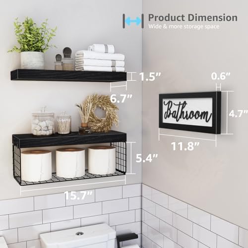 QEEIG ‎Bathroom Shelves with Decor Sign (Black, 15.7") - Image 3