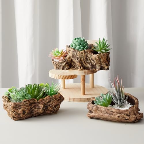 3 Pcs Driftwood Stump Log Concrete Succulent Planter, Retro - Image 4