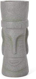 Christopher Knight Home Jorine Lightweight Concrete Planter, Cast Stone Planter, Moai Design Urn, Tall Plant Pot, Easter Island Garden Pot with Drainage Hole for Backyard Hall Garden, Stone Gray - Image 5