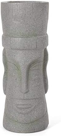Christopher Knight Home Jorine Lightweight Concrete Planter, Cast Stone Planter, Moai Design Urn, Tall Plant Pot, Easter Island Garden Pot with Drainage Hole for Backyard Hall Garden, Stone Gray - Image 5