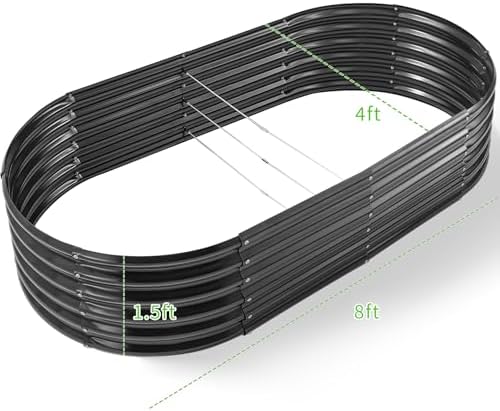 Land Guard Galvanized Metal Raised Garden Bed Kit, 8x4x1.5ft Large Planter Boxes Outdoor, Oval Gardening Box, Patio Garden Planter Box for Vegetables (Grey) - Image 2
