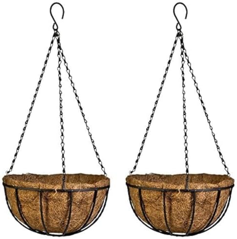 Kingbuy 12" Metal Hanging Basket for Herbs & Flowers – 6" Depth Rust-Resistant Wire with Coconut Liner & Adjustable Chains for Kitchen Window, Balcony & Garden - 2 Pack by Kingbuy