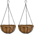 Kingbuy 12" Metal Hanging Basket for Herbs & Flowers – 6" Depth Rust-Resistant Wire with Coconut Liner & Adjustable Chains for Kitchen Window, Balcony & Garden - 2 Pack by Kingbuy