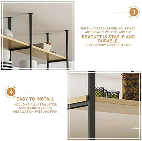 Ceiling Hanging Shelf, 2 Layer Wooden Storage Shelving with Iron Boom Floating Decorations Shelves Flower Pot Stand for Bar Living Room Flower Shop, Pot Pan Rack Wine Holder (Size - Image 4
