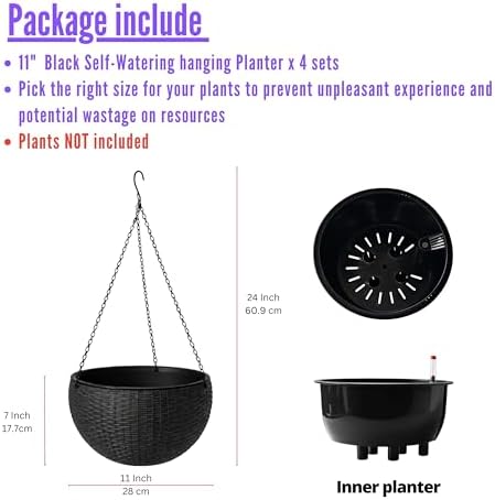 LaLaGreen Indoor Hanging Planters (11in, 4 Pack) Self-Watering Flower Pots - Image 2