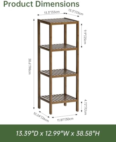 SMIBUY Bathroom Storage Shelf, 4-Tier Bamboo Rack Organizer, Multifunctional Shelving Unit for Living Room Bedroom Kitchen (Walnut) - Image 2