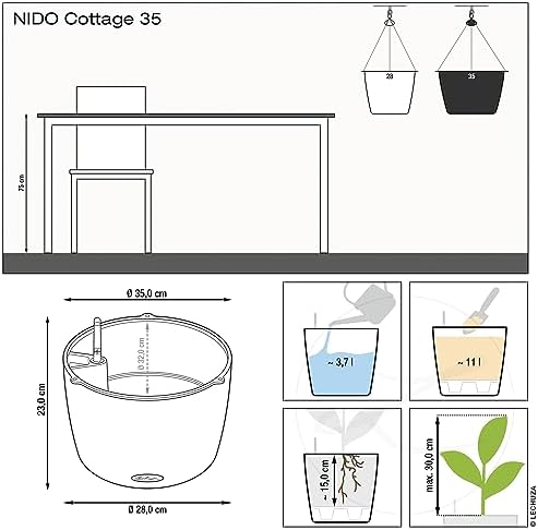 Lechuza 15303 Nido Cottage 35 Self-Watering Planter for Indoor and Outdoor Use, 13.5" x 9", Graphite Black, Wicker Finish - Image 4