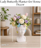 Planter and Flower Pot for Home Decor – Whimsical Plant Pot for Indoor or Outdoor Use with Butterfly and Face Sculpture – Modern Indoor Plant Stand Ideal for Garden and Patio Accent – 11" White - Image 2