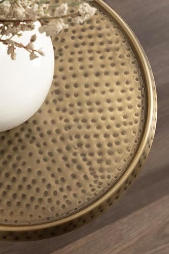 Kate and Laurel Sanzo Traditional Adjustable-Height Pedestal Drink Table, 11 x 11 x 30, Antique Brass, Vintage Round Indoor Metal Cocktail Table with Hammered Tabletop for Use as Indoor Plant Stand - Image 5