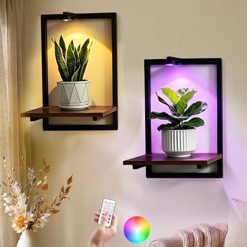 Wall Floating Plant Shelf With Full Spectrum Grow Light, 2 Set, Hold 30LB by Unknown