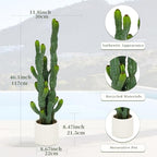 46" Artificial Cactus Plants, Tall Artificial Plants Outdoor, Tall Fake Cacti Plant UV-Resistant in White Pot, Faux Floor Plants for Indoor Home Office Hotel Bedroom Patio Balcony Garden - Image 3