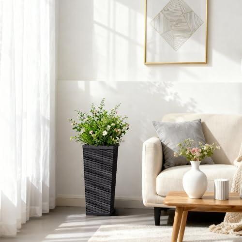24 Inch Tall Plastic Planters (Set of 2) with Drainage Holes, Black - Image 2
