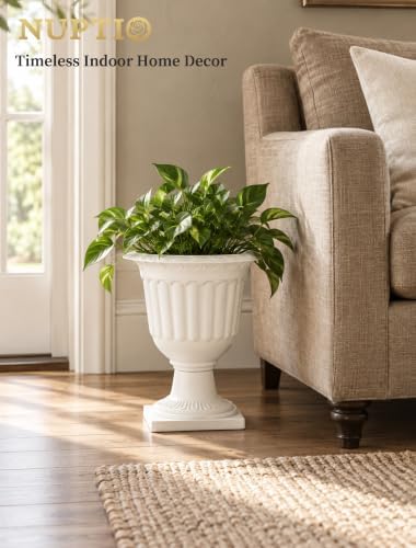 NUPTIO Plastic Classic Urn Planter: 13.98 Inch Pedestal Plant Pots, 2 Pcs - Image 5