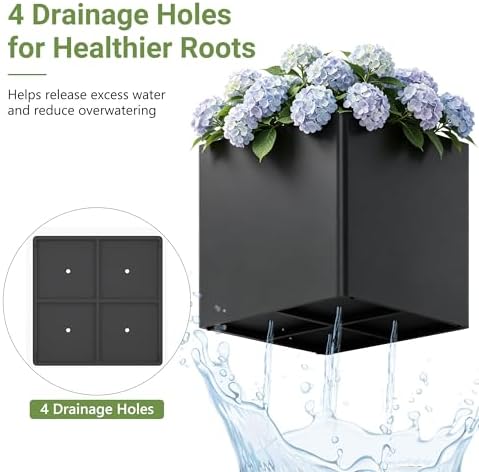 26" x 26" x 26" Large Square Metal Tree Planter Box,Black Iron Cube Planter - Image 6