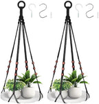 GREANER 2 Sets Hanging Plant Shelf, Black Indoor Hanging Plant Stand with Large Plastic Tray, Flower Pot Holder for Succulents, Cacti, Small Plants by GREANER