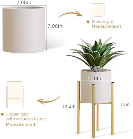 Metal Plant Pot with Adjustable Stand, Mid Century Modern Planter Holder Capacity of 160LB for 8 to 14 Inch, Living Room Garden Bedroom Office Indoor Outdoor Beige & Golden - Image 3