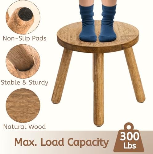 Youeon 12 Inch Round Solid Wooden Step Stool, Non-Slip One Step Stool for Adults, Holds up to 300 Lbs, Portable & Sturdy, Footstool for Bedroom, Bathroom, Kitchen, Easy to Assemble - Image 4