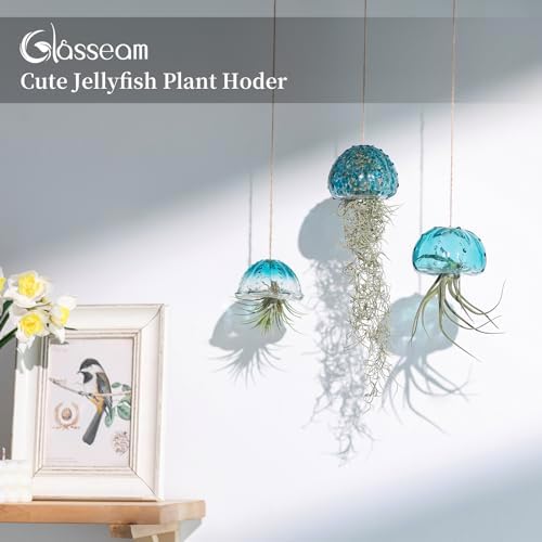 Glasseam Glass Jellyfish Decor, 3 Pcs Hanging Air Plant Holders with Jute - Image 2