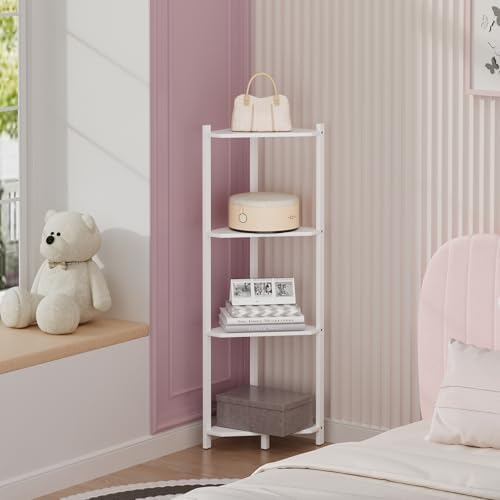Wisuce Bamboo Small Corner Shelf Stand, 4-Tier White Corner Bookshelf - Image 4