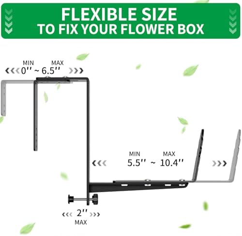 Window Box Brackets, Adjustable Planter Box Brackets, Heavy Duty Iron Flower Box Bracket for Deck Railing with Upgraded Bottom Support - Ideal for Balconies, Fences, and Gardens (6 Pack) - Image 2
