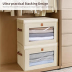 Homsorout Large Closet Storage Bins - Collapsible Clothing Organizer with Handles & Window, Decorative Bin with Lids, Linen Closet Organizers for Living Room, Dorm, 8 Pack, Beige - Image 3