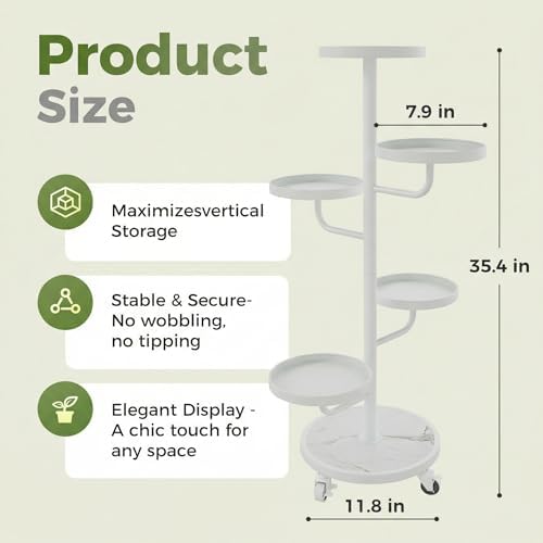 Bamworld Metal Plant Stands with Wheels Tall Plant Stand Indoor White - Image 2