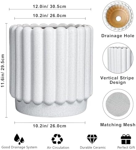 Ceramicfor Ceramic Flower Pot, 12 Inch, White - Image 3