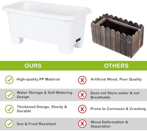 Oliz Self-Watering Rectangle Planter Boxes 8-Pack, 15.7-Inch Window Box Planter with Drainage Holes & Trays, Pots for Vegetables, Herbs, Flowers, Garden Windowsill Balcony (White) - Image 4